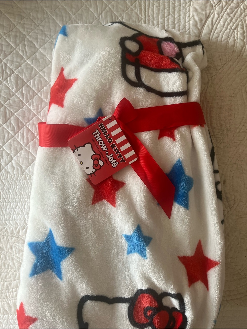 Hello Kitty Plush  Throw - White with Red & Blue Stars 🇺🇸